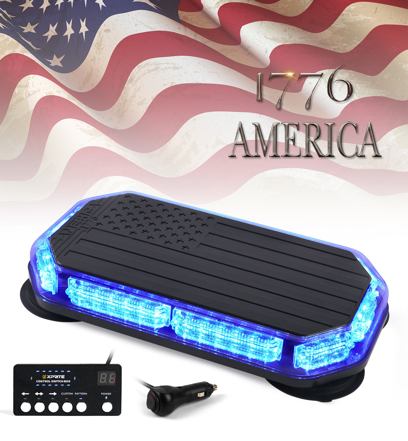 15-inch Emergency Light Bar for Trucks with American Flag Design