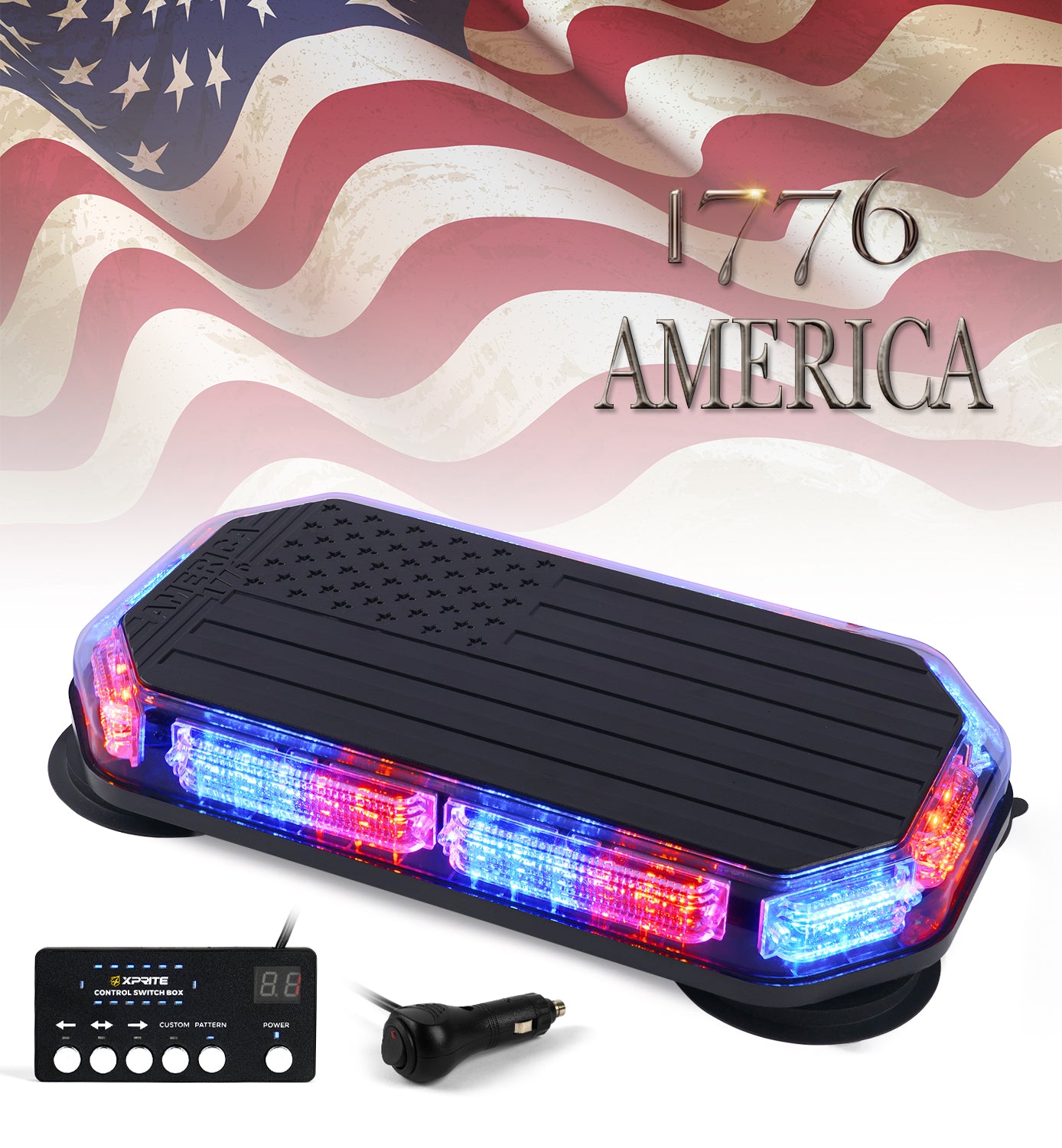 15-inch Emergency Light Bar for Trucks with American Flag Design