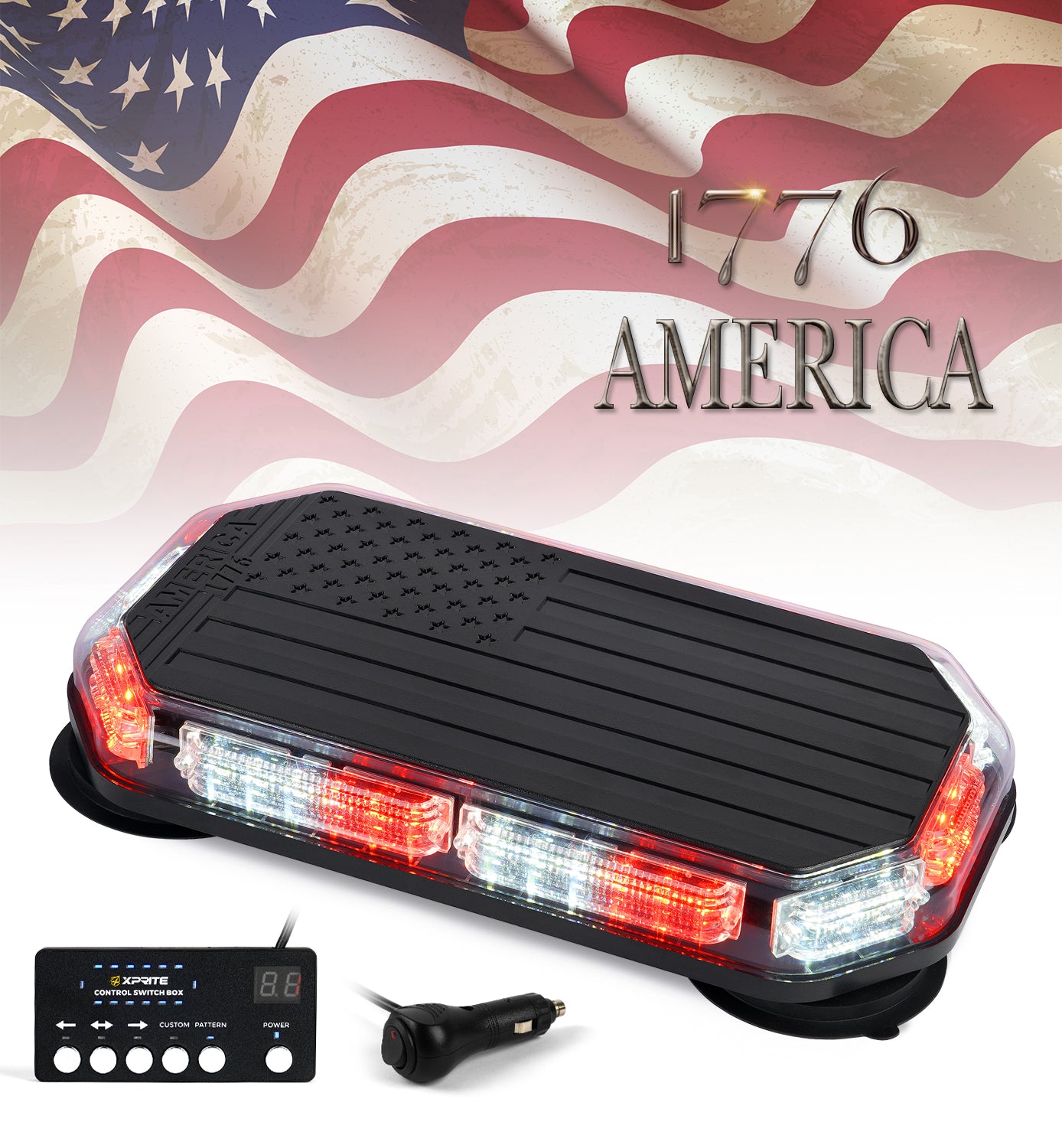 15-inch Emergency Light Bar for Trucks with American Flag Design