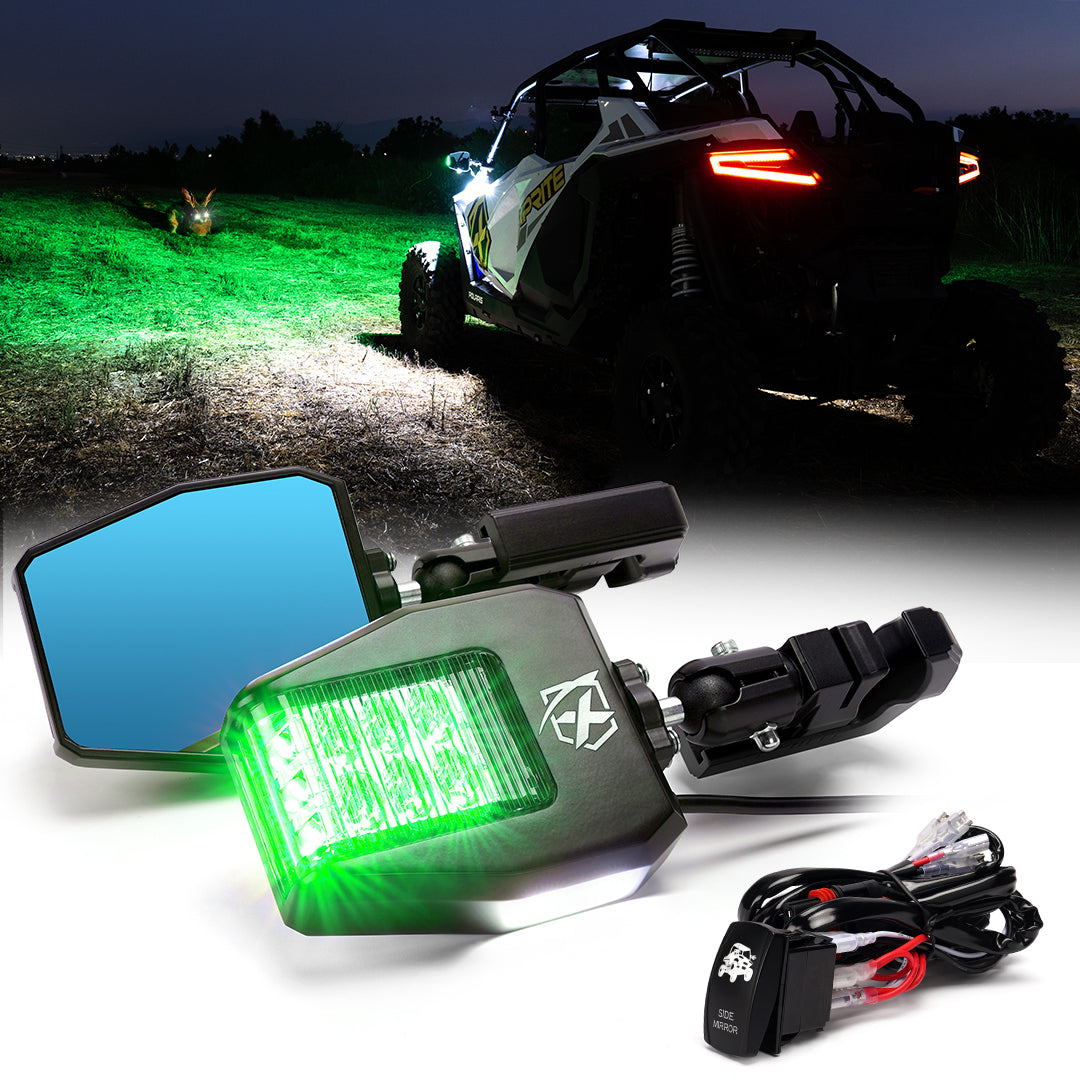Green Hunting Side Mirror Lights for 1.75" - 2" Roll Cage Bar