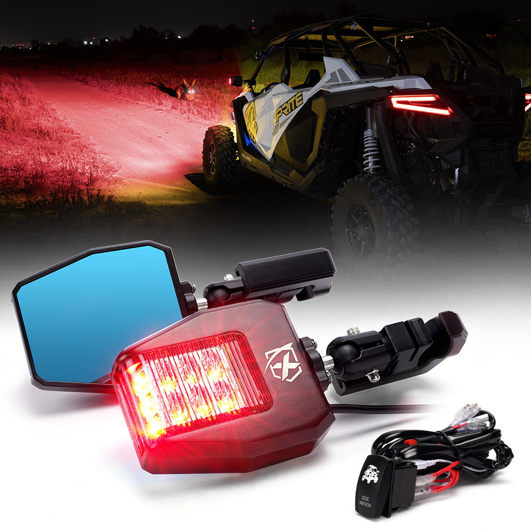 Red Hunting Side Mirror Lights for 1.75" - 2" Roll Cage Bar