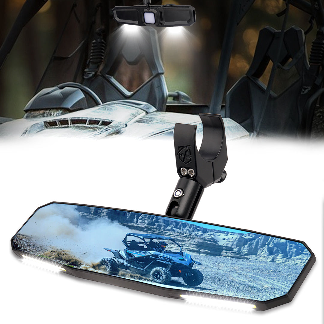 UTV Rear View Mirror with Interior Lights and an Additional GoPro Mount