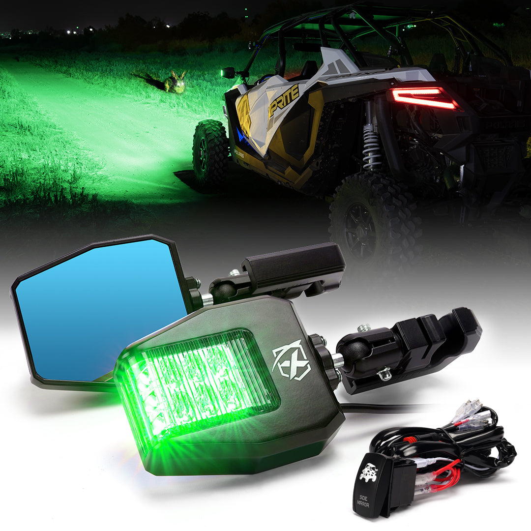 Green Hunting Side Mirror Lights for 1.75" - 2" Roll Cage Bar