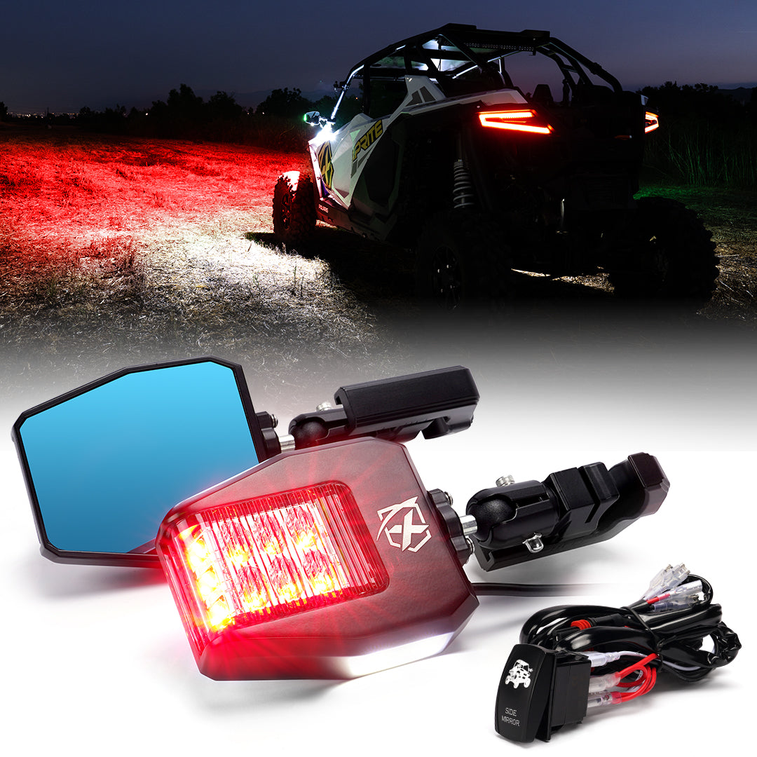 Red Hunting Side Mirror Lights for 1.75" - 2" Roll Cage Bar
