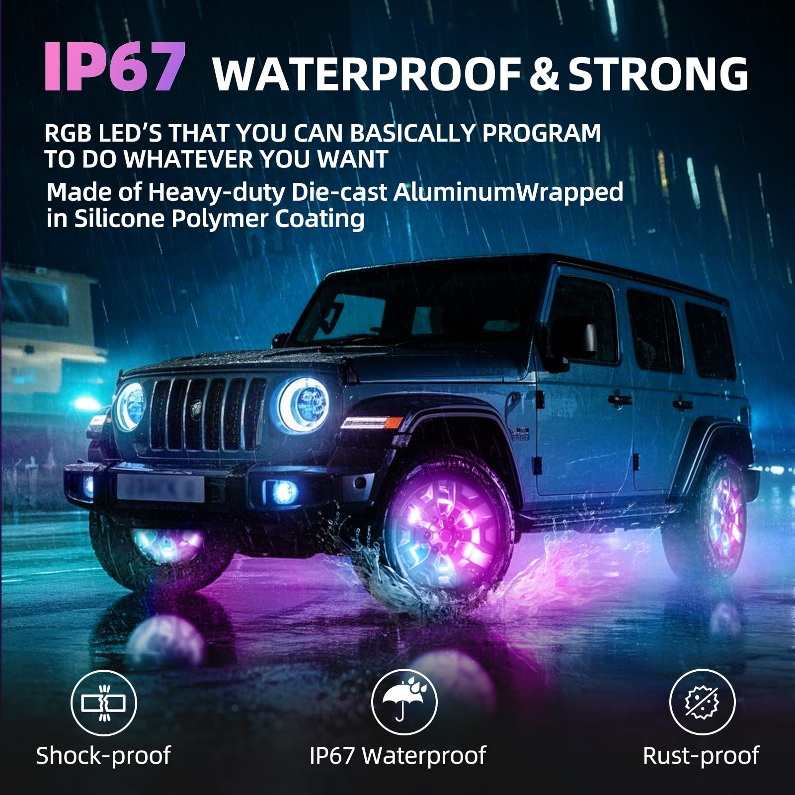 4PCS 17" Double Sided RGB LED Wheel Ring Lights with APP & Remote Control