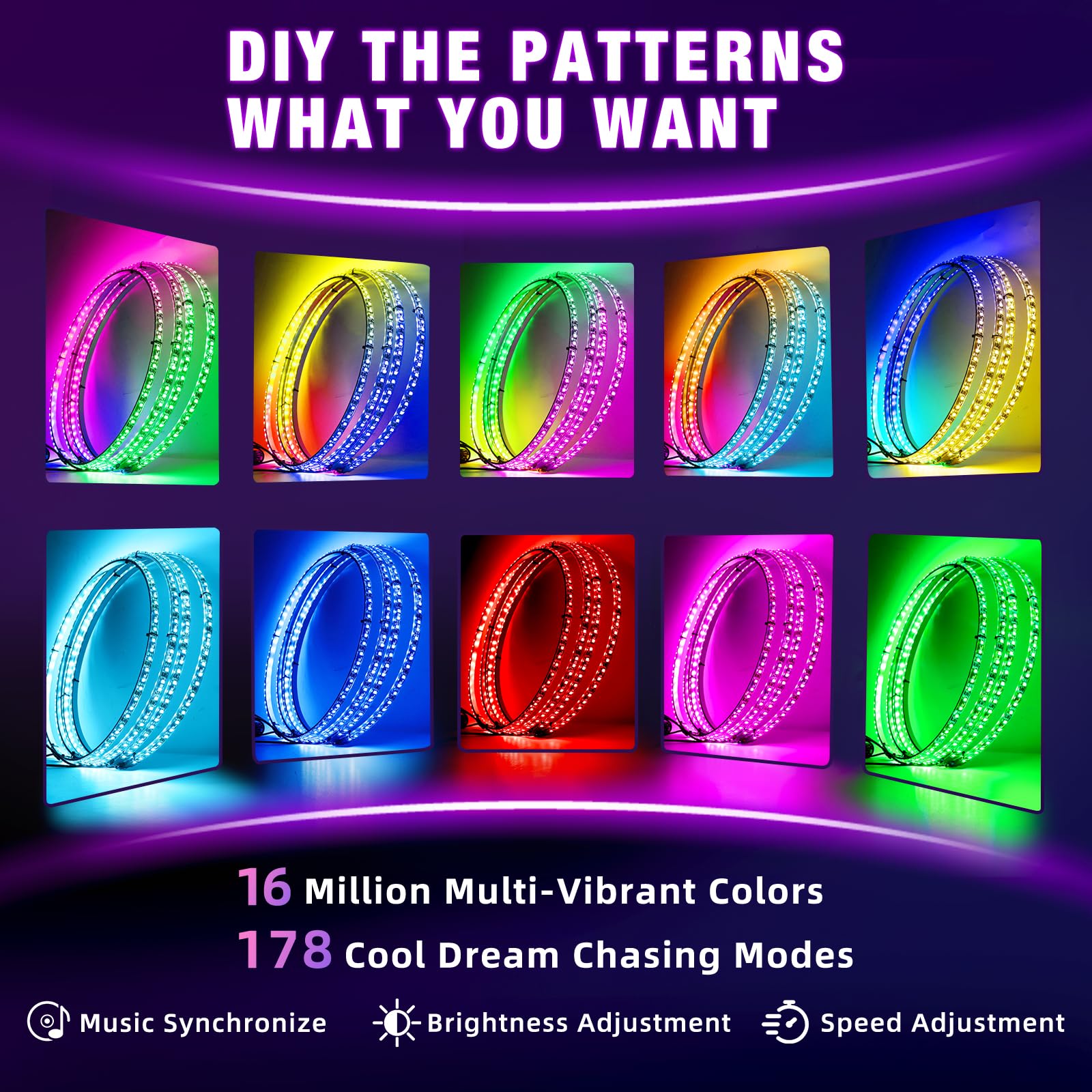 4PCS 17inch RGB LED Wheel Ring Lights with APP & Remote Control