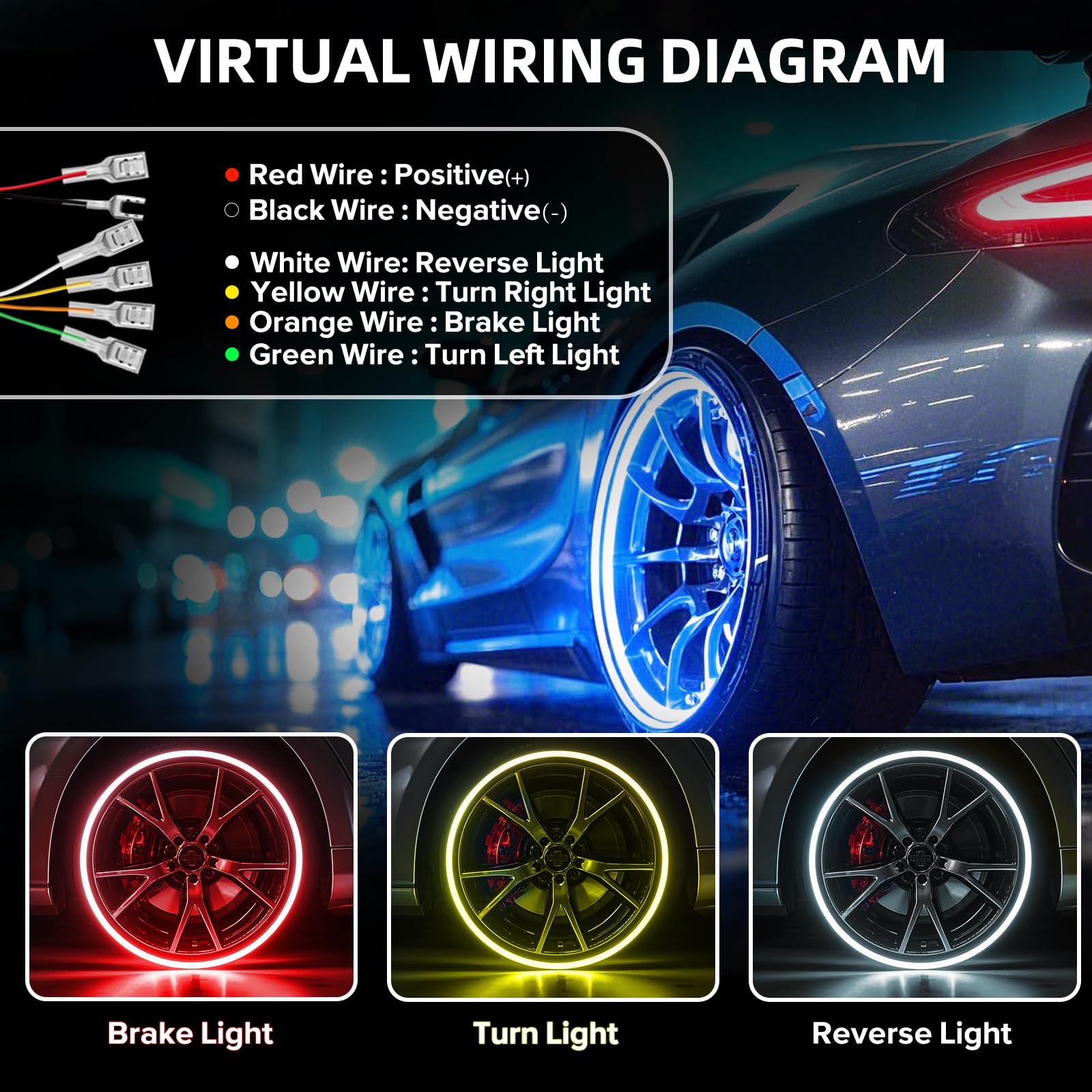 4PCS 17inch RGB LED Wheel Ring Lights with APP & Remote Control