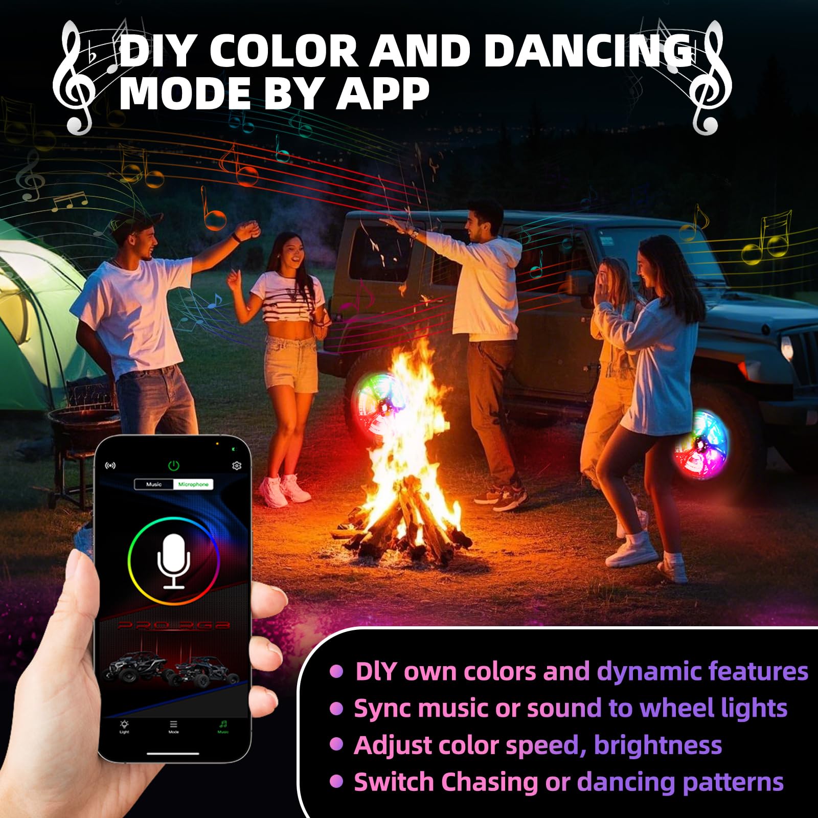 4PCS 17inch RGB LED Wheel Ring Lights with APP & Remote Control