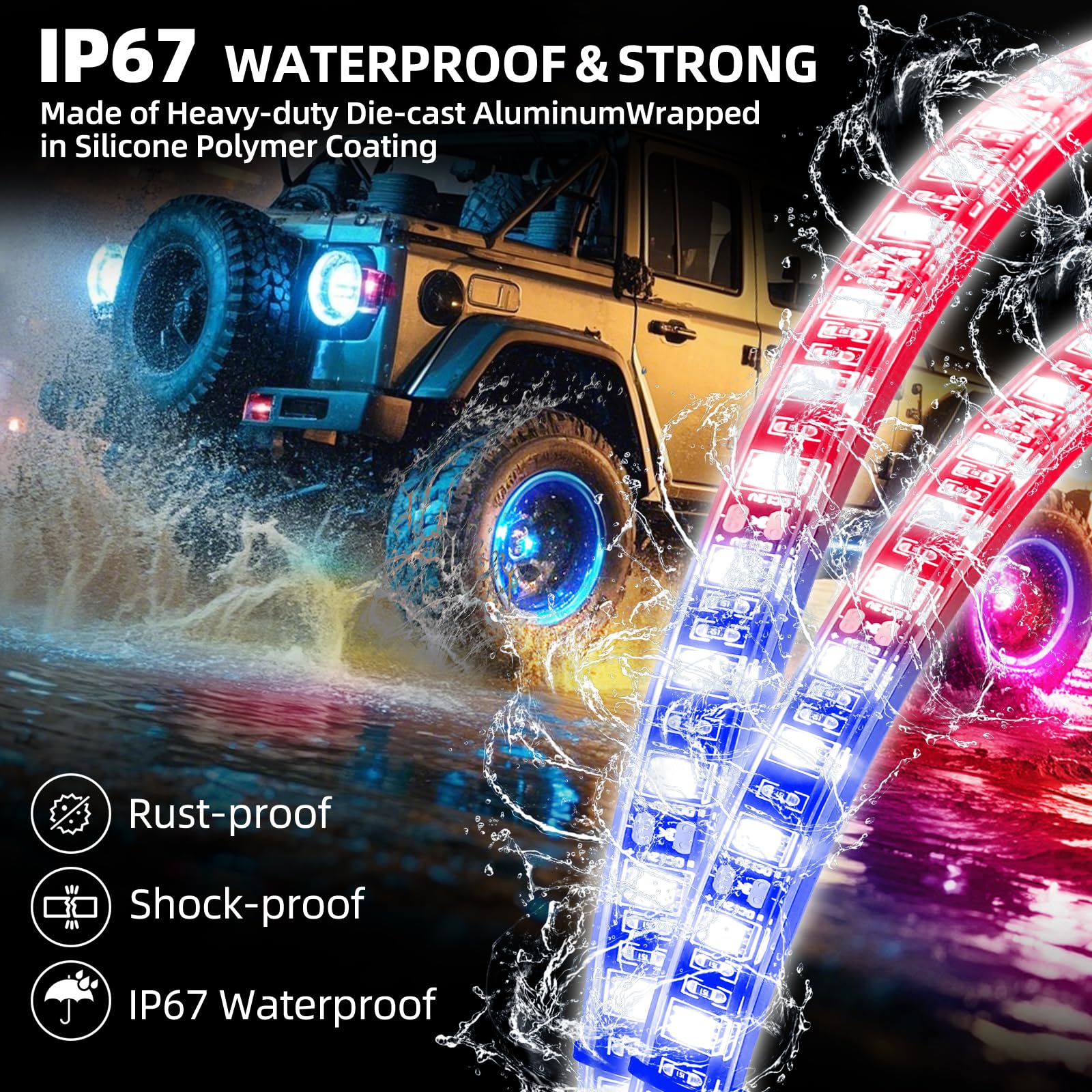 4PCS 17inch RGB LED Wheel Ring Lights with APP & Remote Control