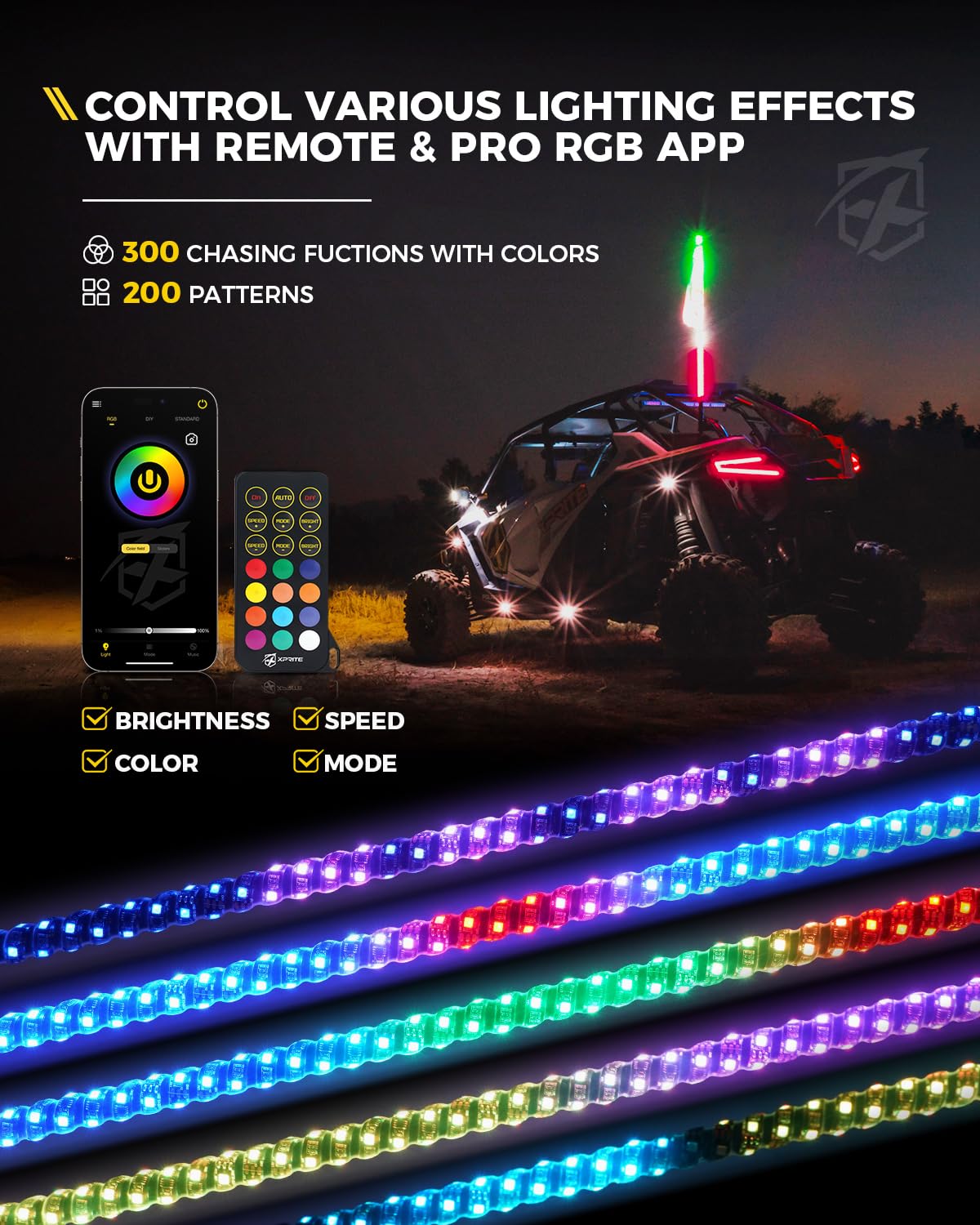 RGB LED Whip Lights with Spring Mount