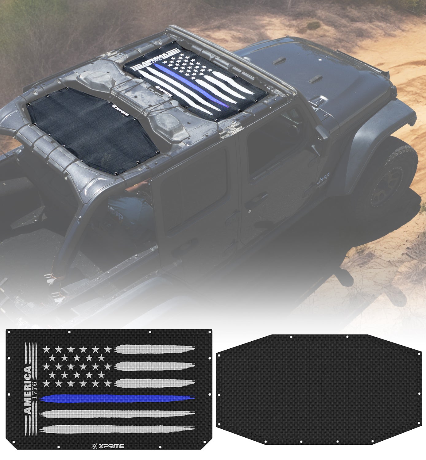 Jeep Sunshade Top with Gadsden Flag Design for JL JT