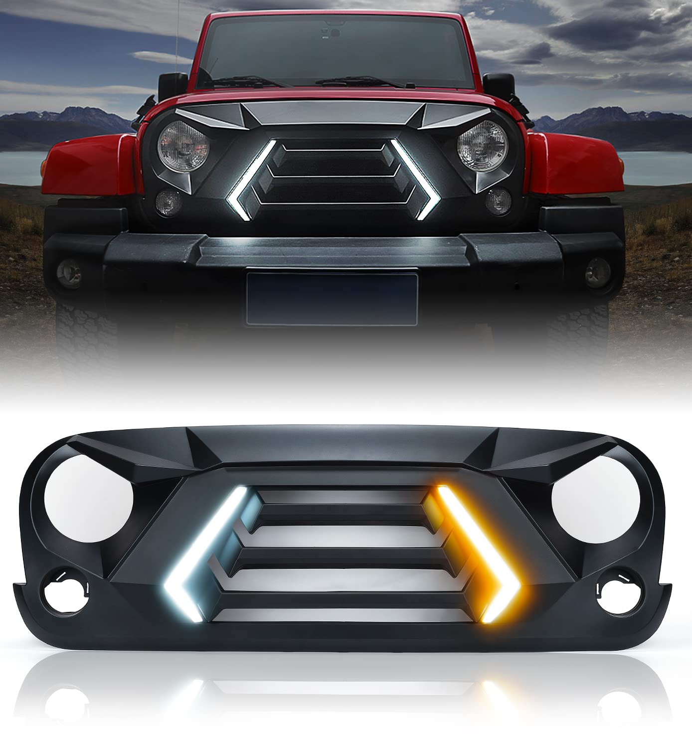 Angry Grille with Turn Signal for Jeep Wrangler JK | Vader Series