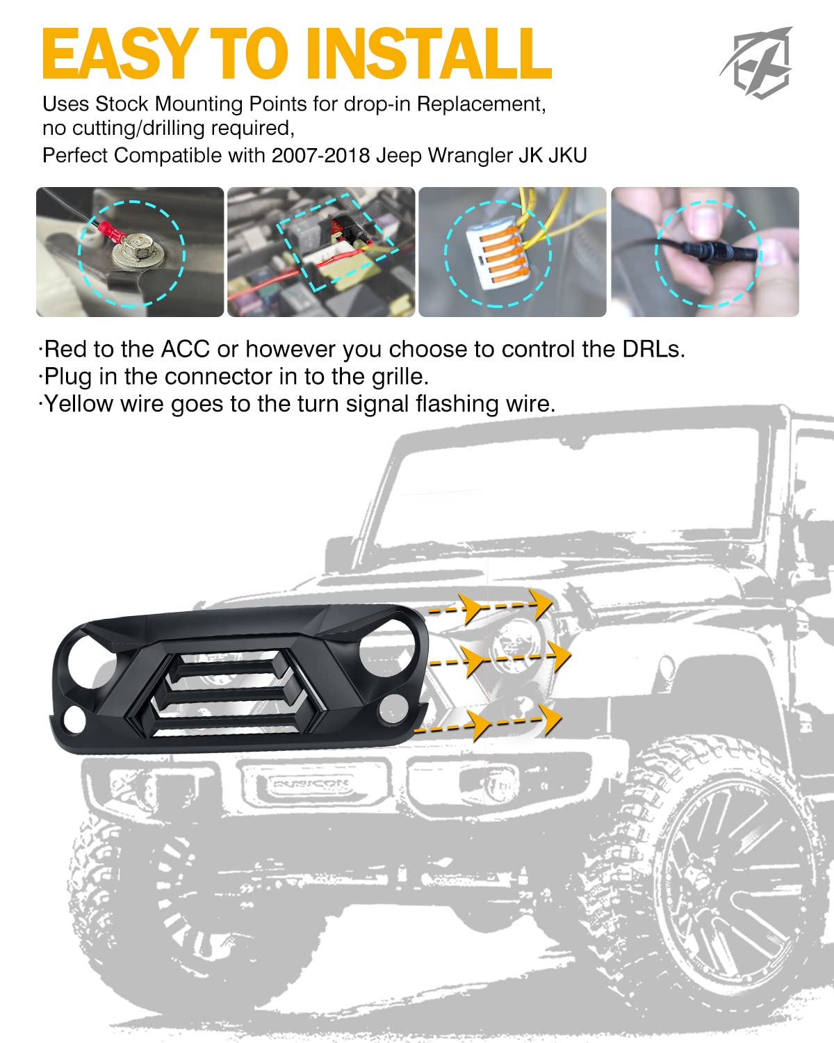 Angry Grille with Turn Signal for Jeep Wrangler JK | Vader Series