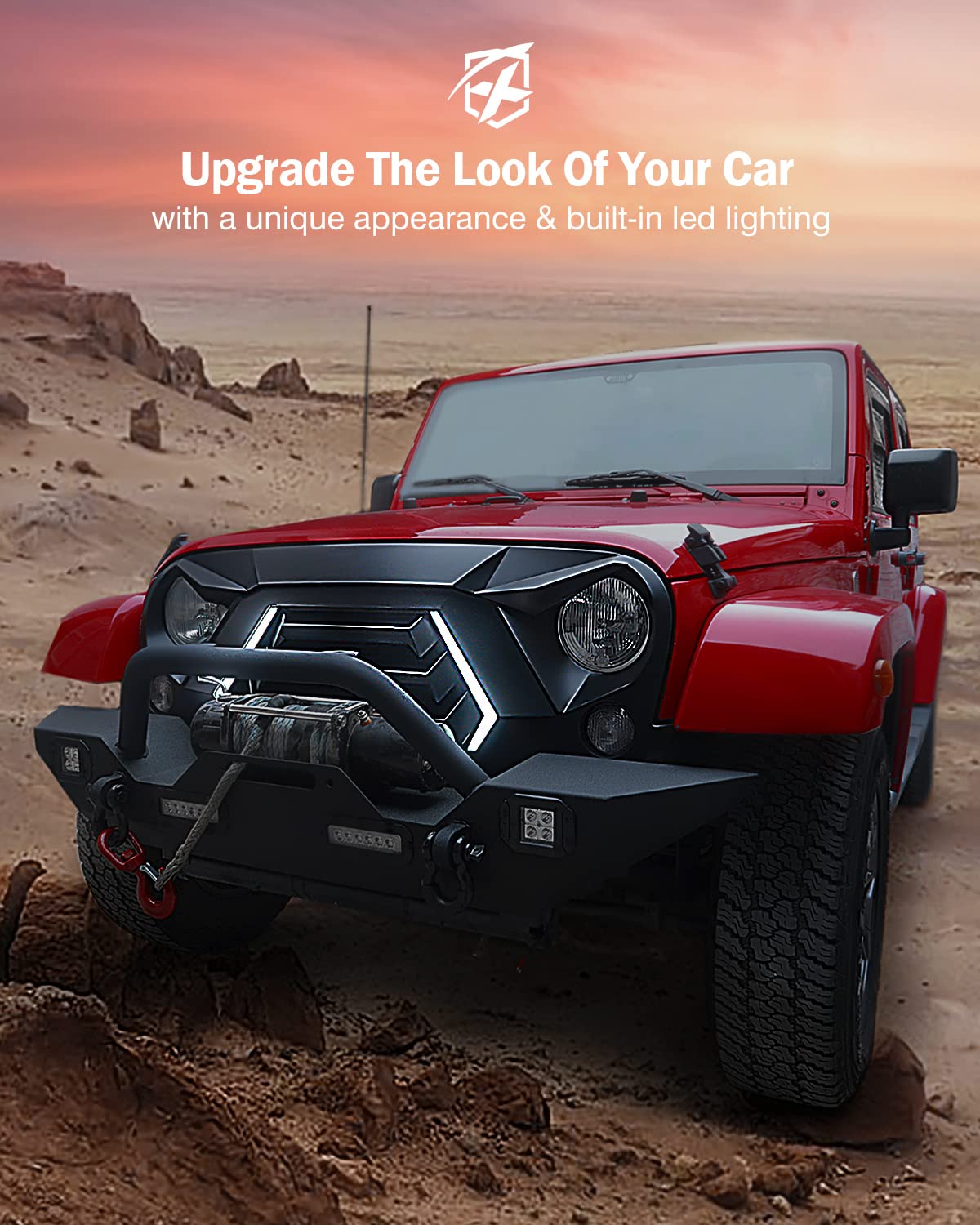 Angry Grille with Turn Signal for Jeep Wrangler JK | Vader Series