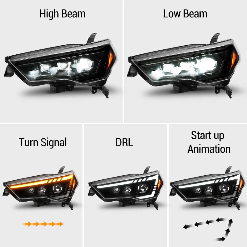 Full LED Headlights Projector with Amber Sequential Turn Signal for 2014-2024 Toyota 4Runner