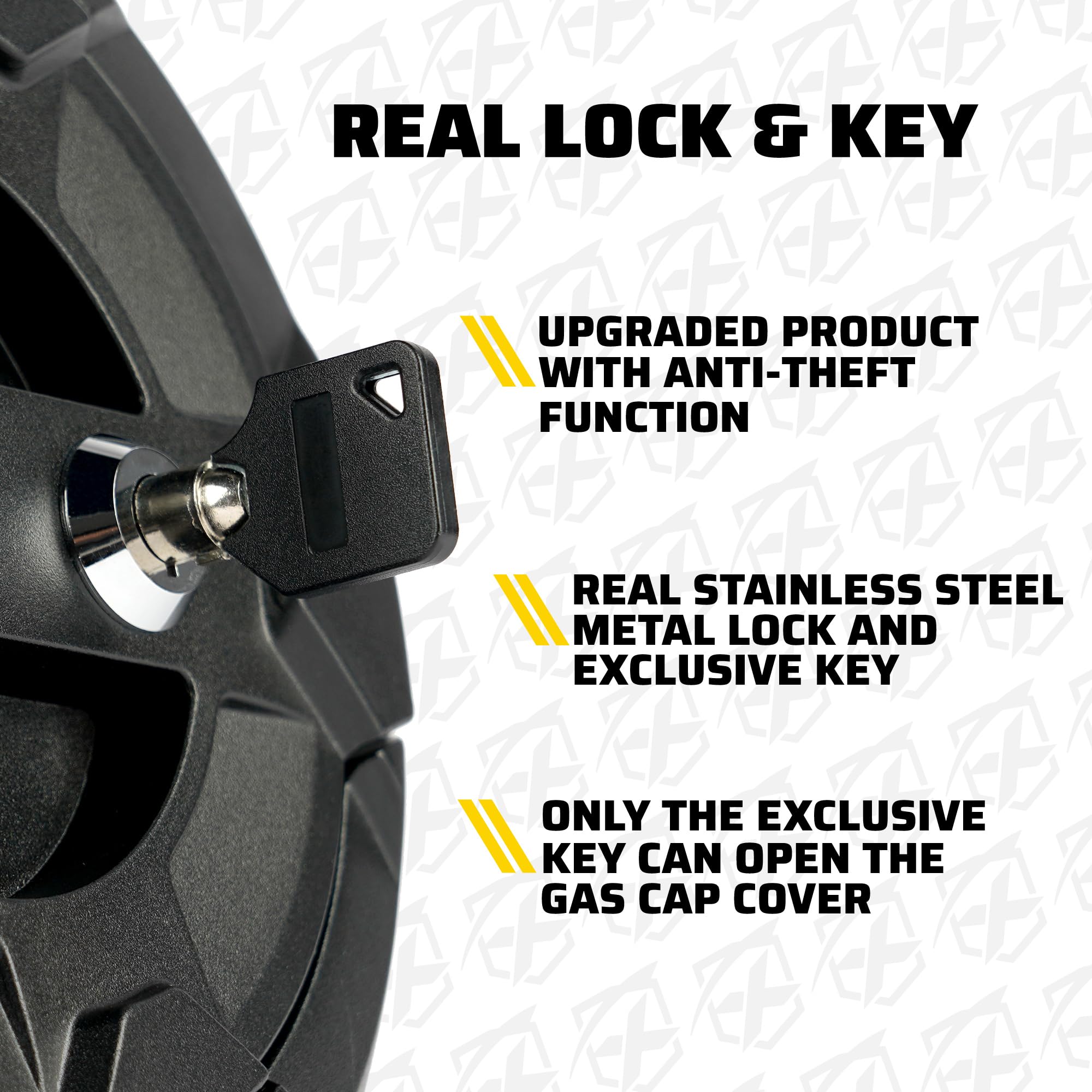 Gas cap with lock and key mechanism on a white background
