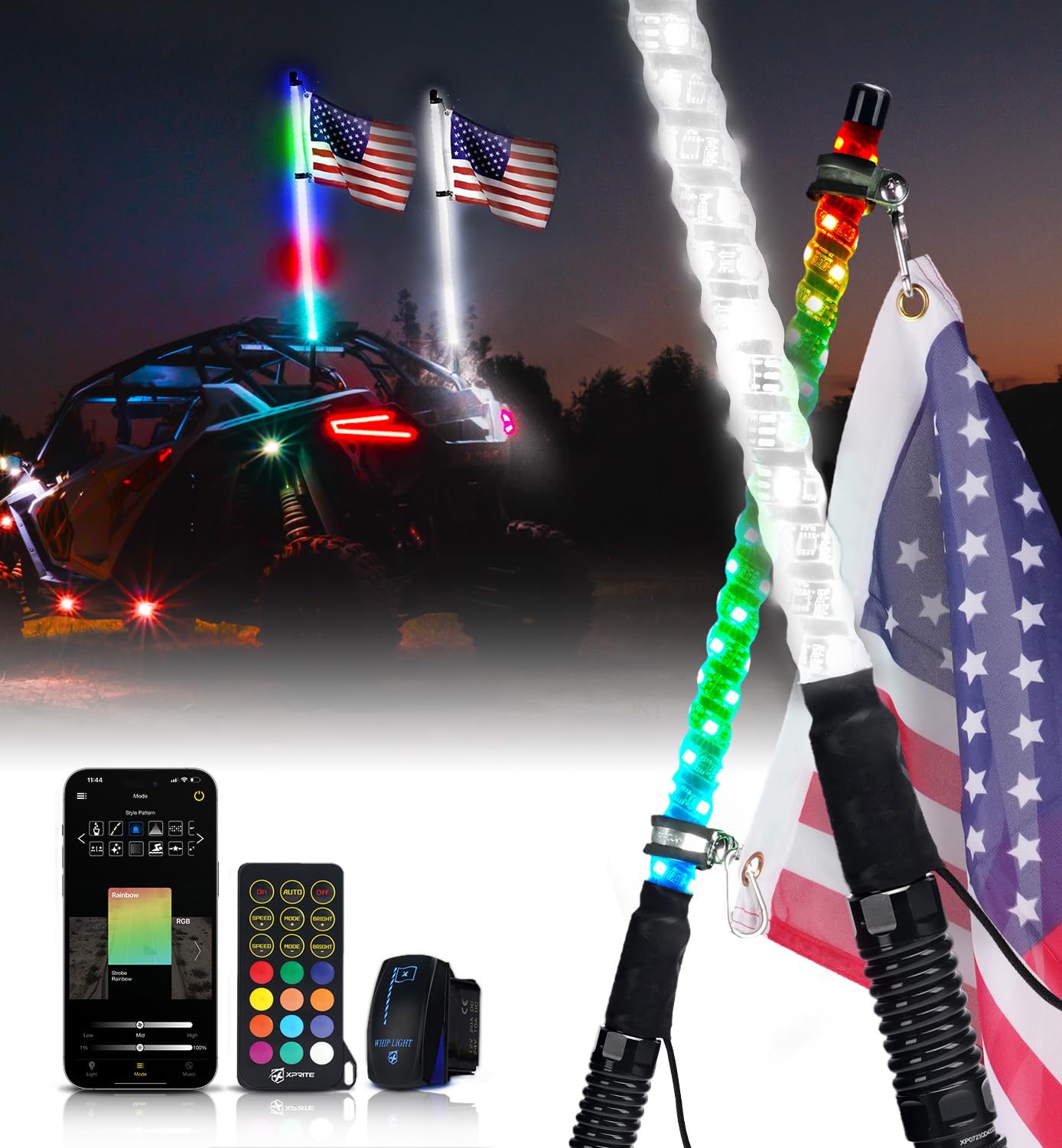 RGB LED Whip Lights with Spring Mount