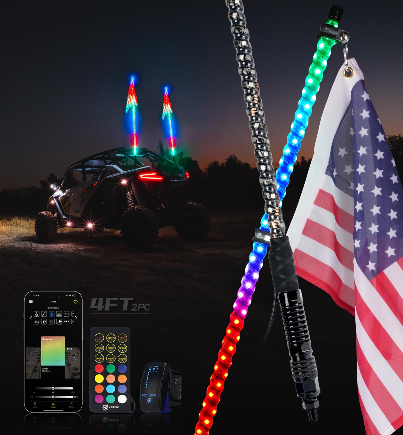 RGB LED Whip Lights with Spring Mount