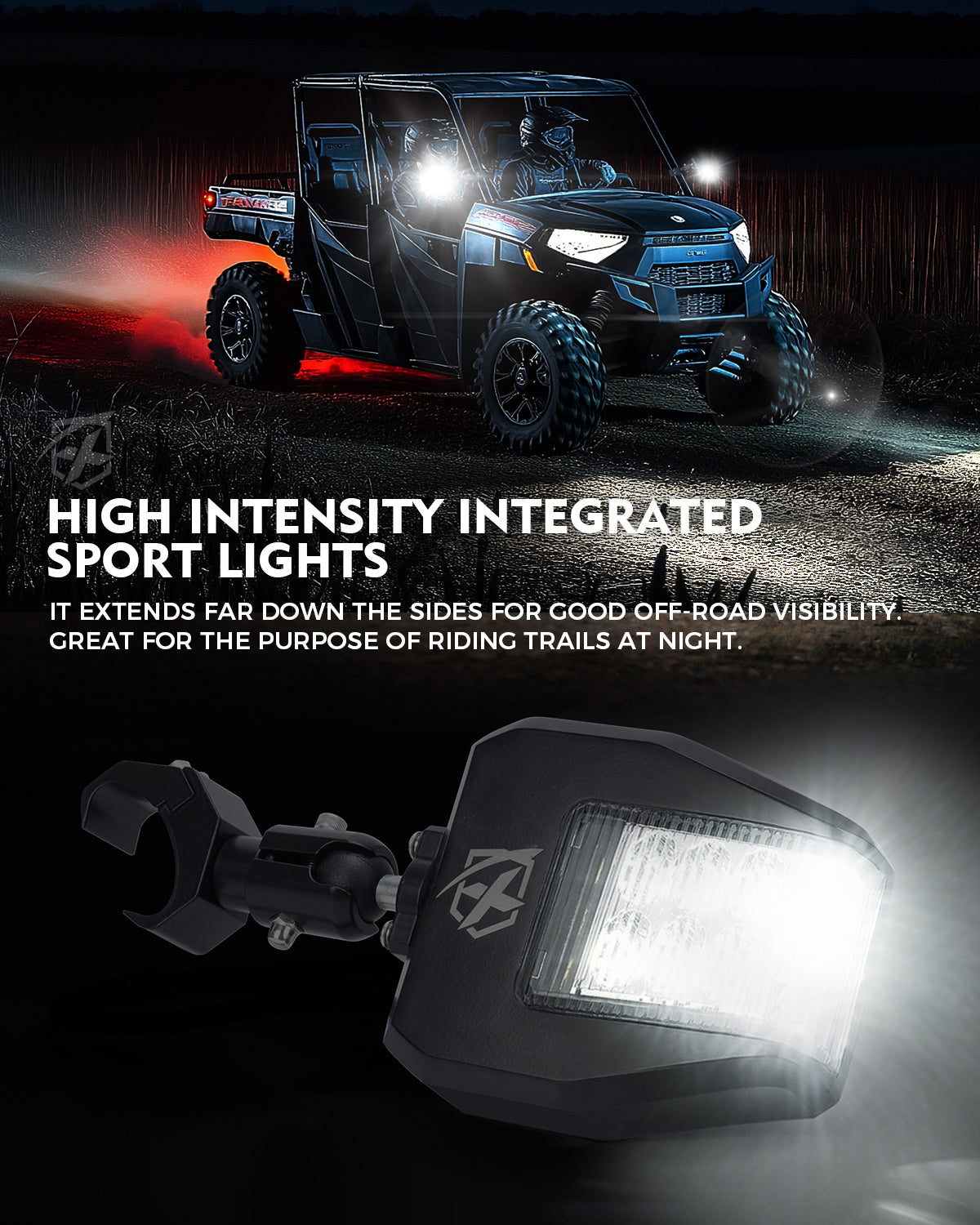 UTV Side View Mirrors with LED Spot Lights and Adjustable C-type Bracket