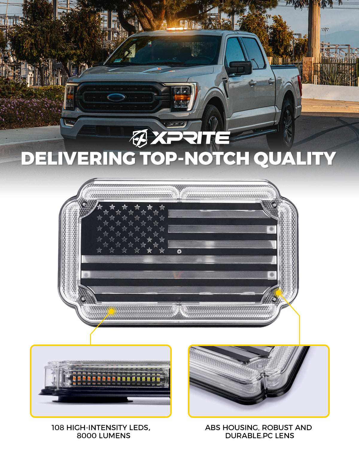 Mini Strobe Light Bar featuring American Flag Design | Flag Series