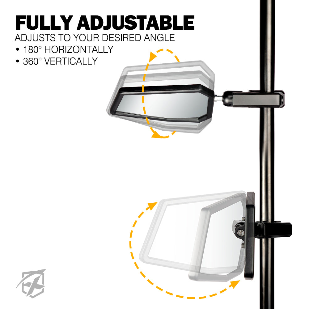 UTV Side Mirrors with C-Clamp Roll Bar Cage Brackets