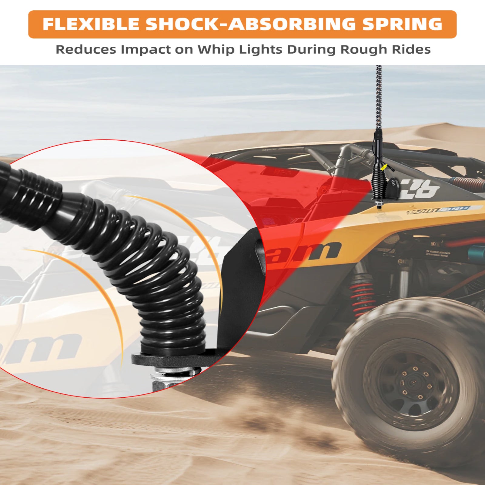 2PCS LED Whip Light Spring Mount - Quick Release Heavy-Duty, for UTV ATV Polaris RZR Can-Am X3