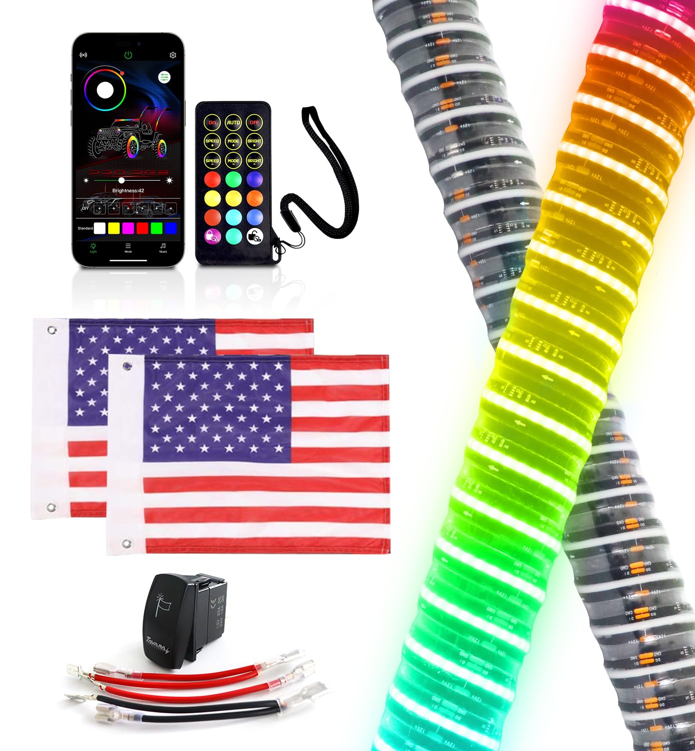 2PCS RGB Fat Whip Lights for UTV ATV Polaris RZR Can-Am