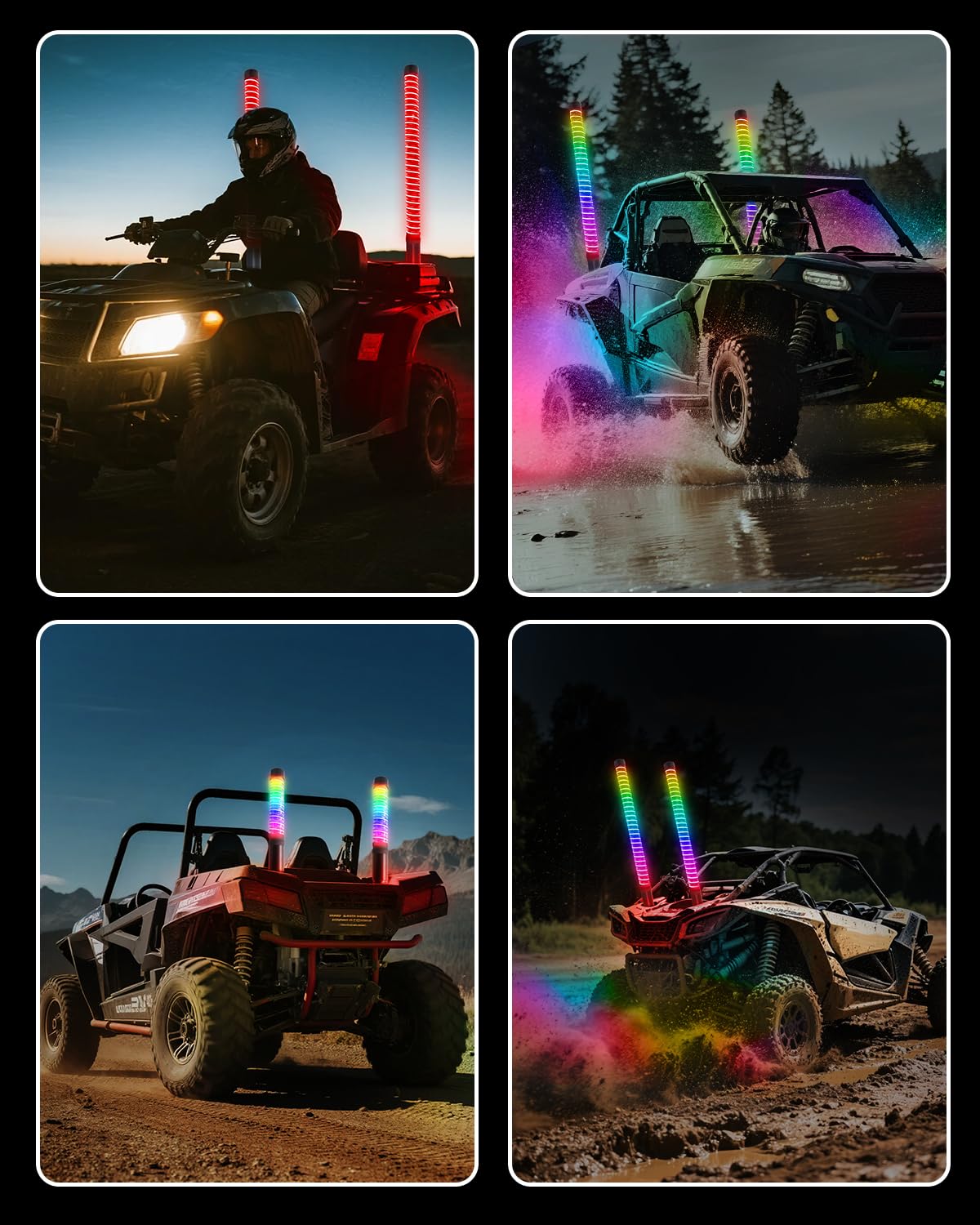 2PCS RGB Fat Whip Lights for UTV ATV Polaris RZR Can-Am