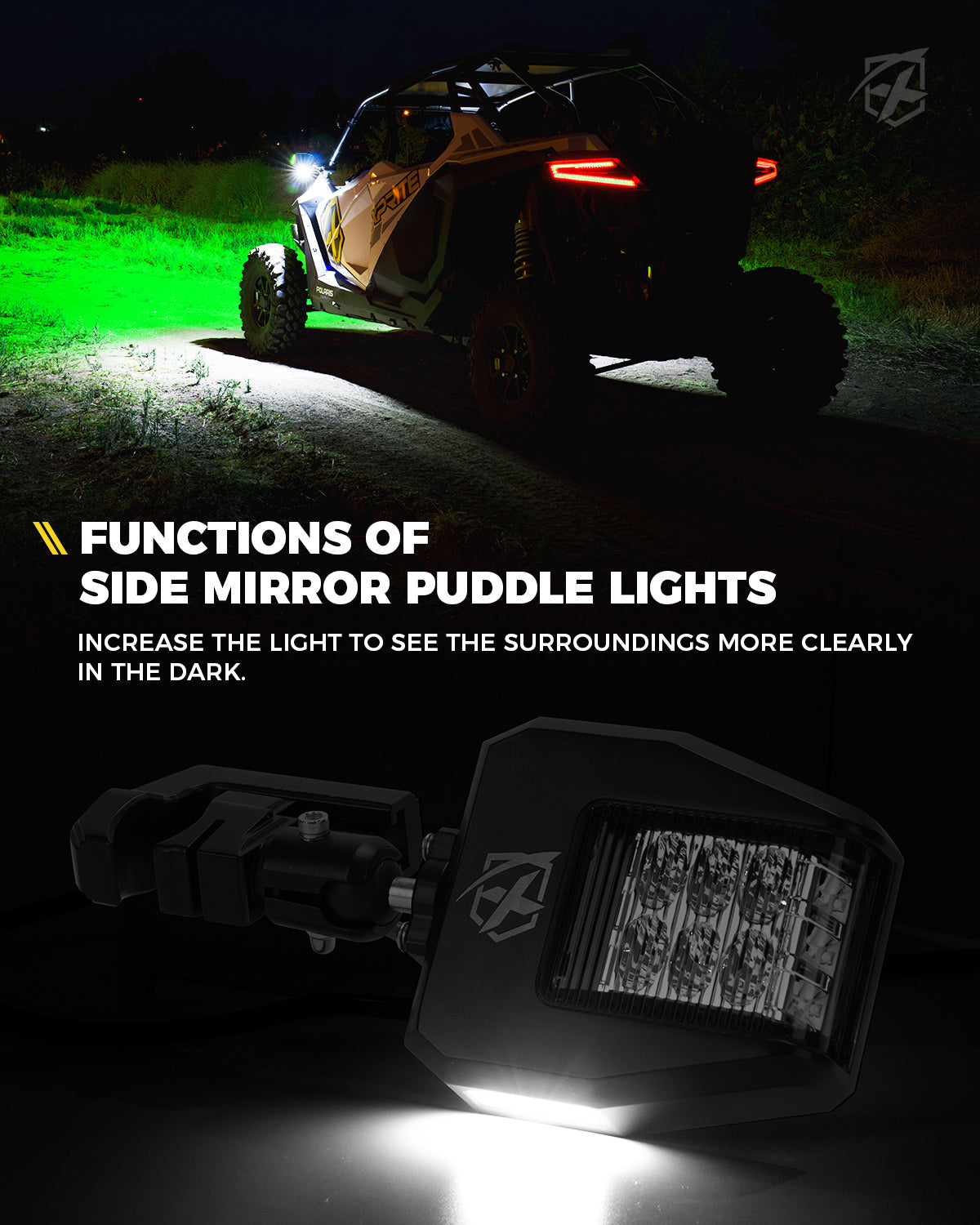 Green Hunting Side Mirror Lights for 1.75" - 2" Roll Cage Bar