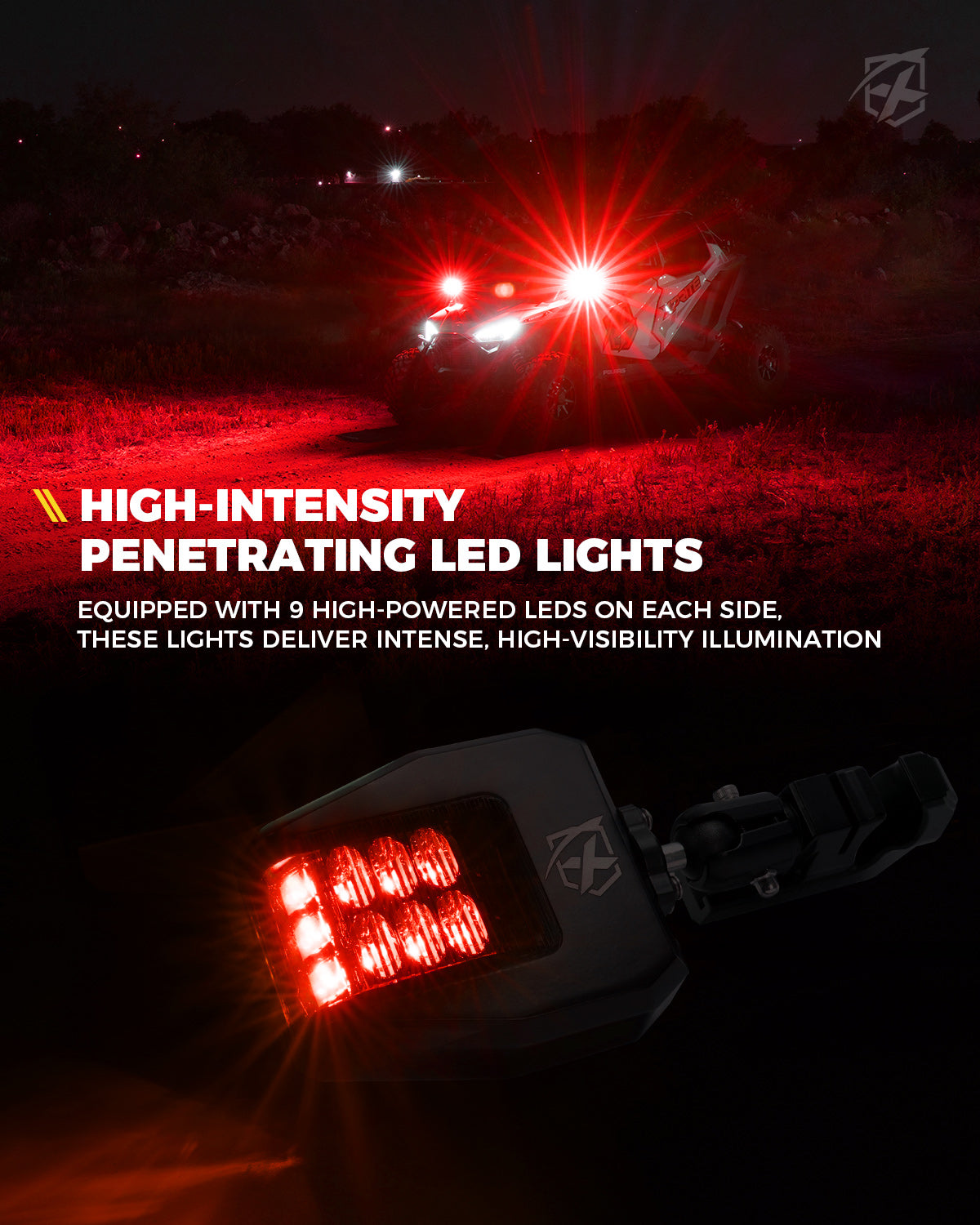 Red Hunting Side Mirror Lights for 1.75" - 2" Roll Cage Bar