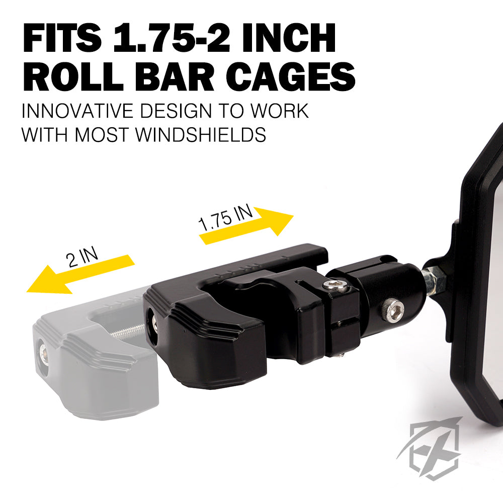 UTV Side Mirrors with C-Clamp Roll Bar Cage Brackets