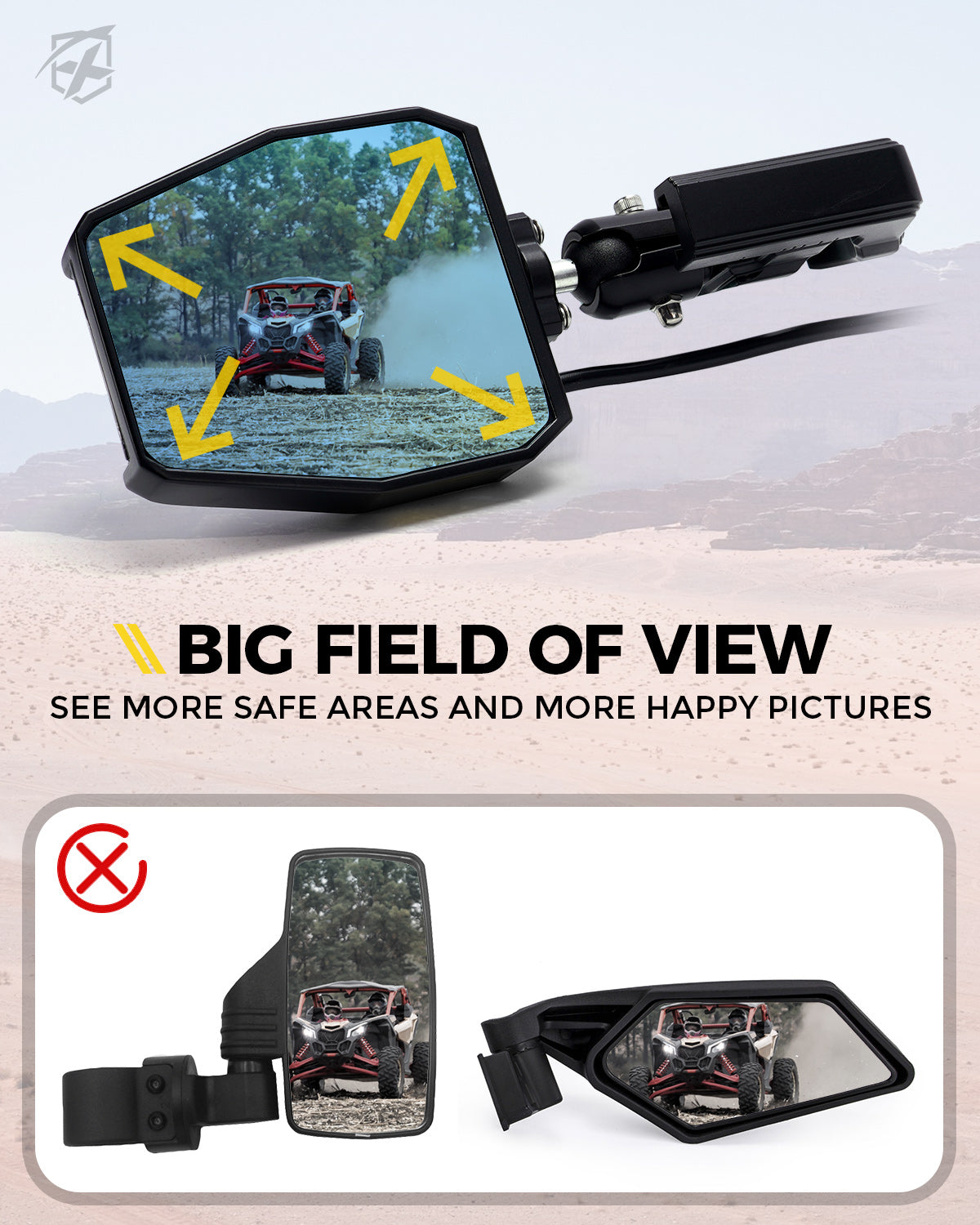 Red Hunting Side Mirror Lights for 1.75" - 2" Roll Cage Bar