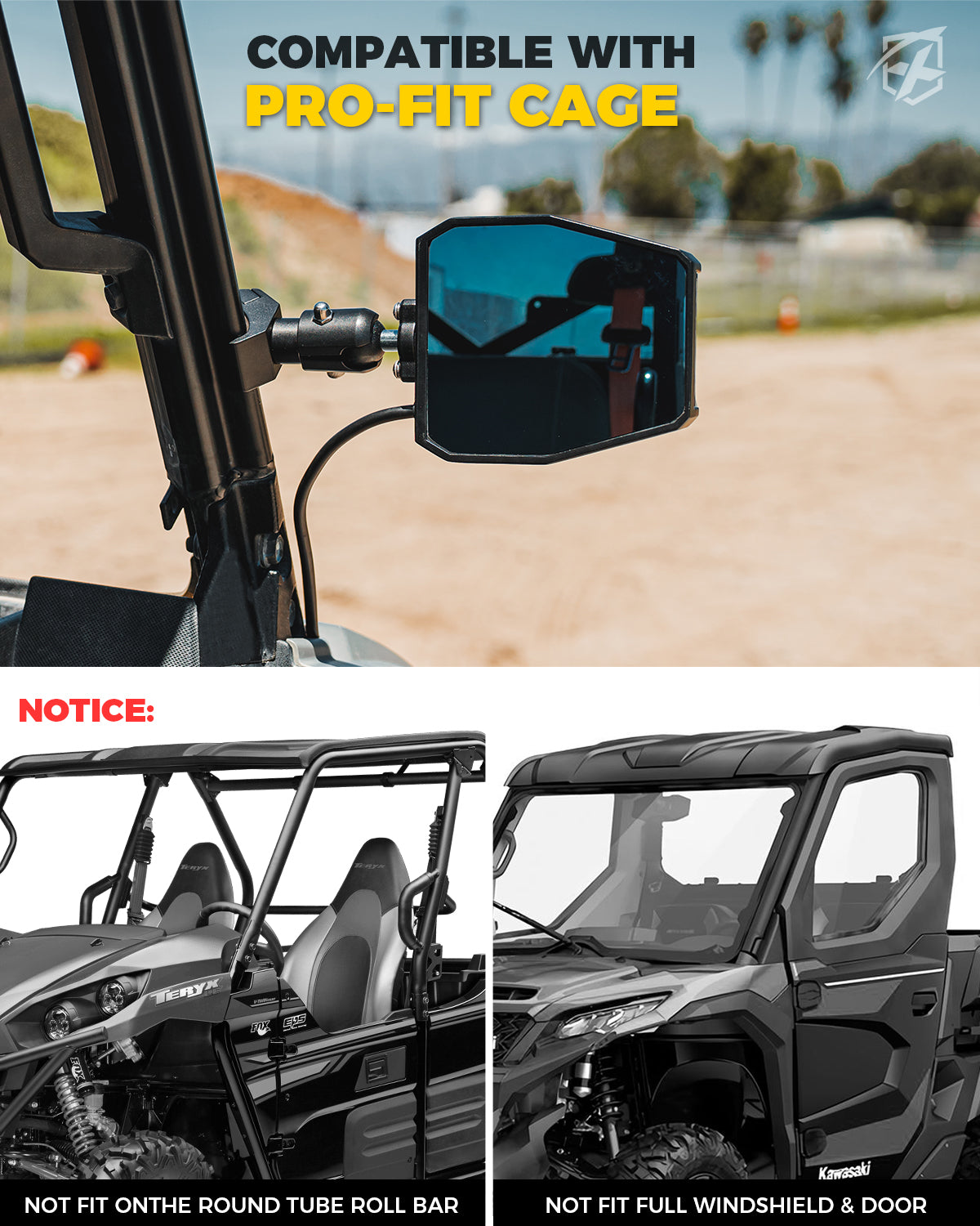 UTV Side View Mirrors with LED Spot Lights and Adjustable C-type Bracket