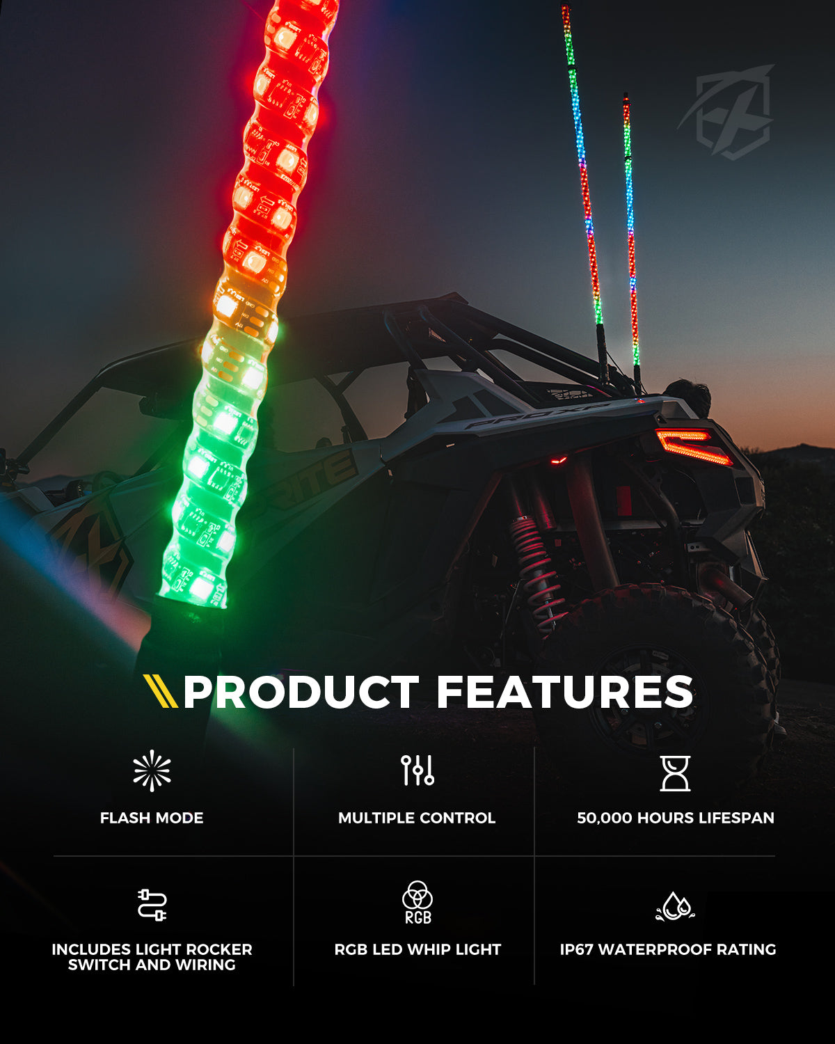 RGB-W Whip Lights with a Durable Spring Base