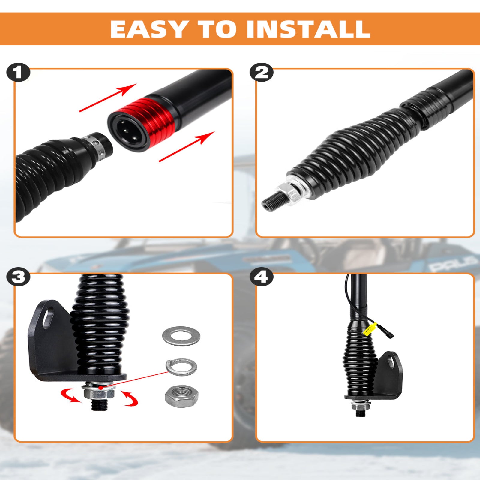 2PCS LED Whip Light Spring Mount - Quick Release Heavy-Duty, for UTV ATV Polaris RZR Can-Am X3