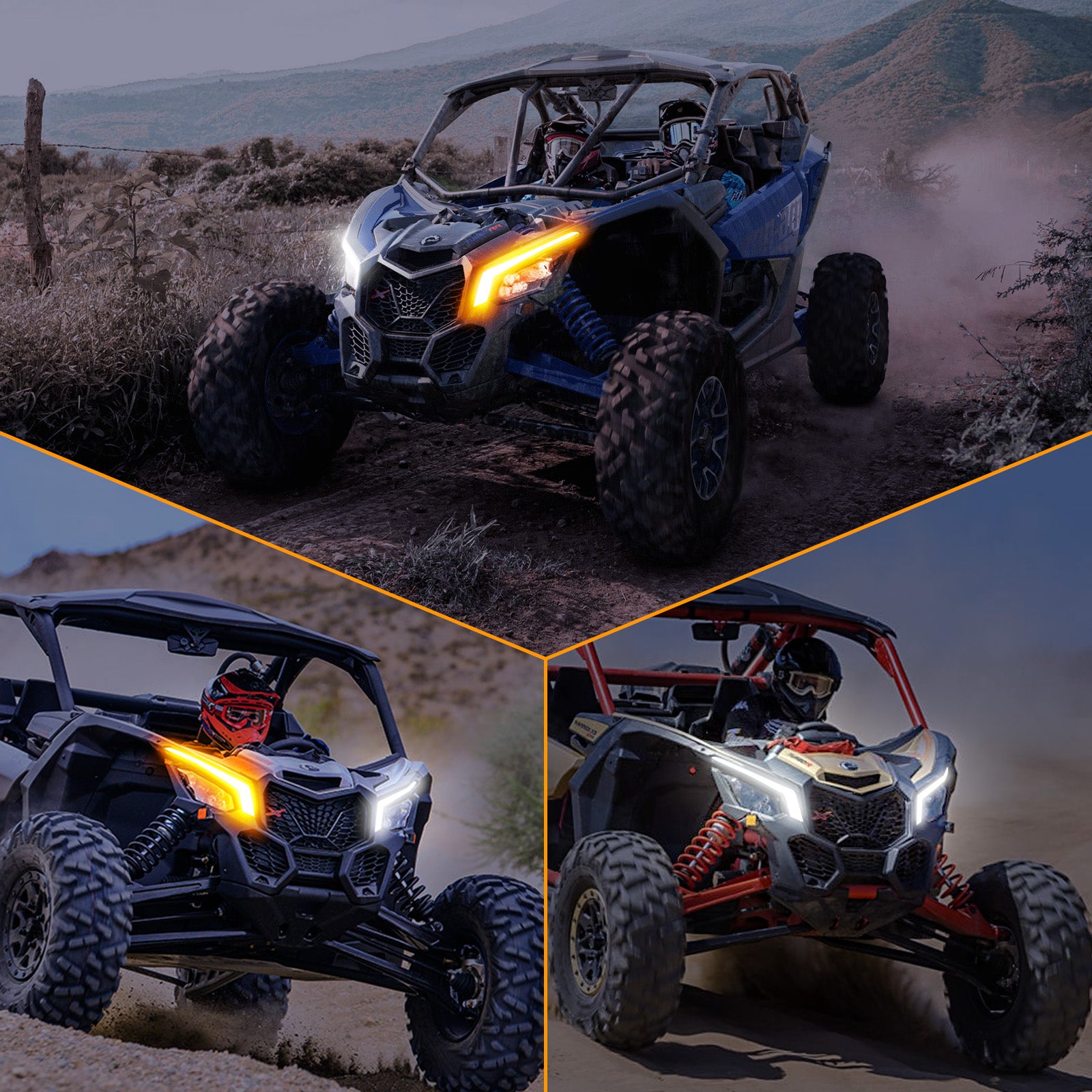 X3 Front Signature Accent Fang Lights Compatible with Can Am Maverick X3 XDS XRS Max Turbo R 2017 2018 2019 2020 2021 2022 2023 | LED White DRL & Amber Turn Signal