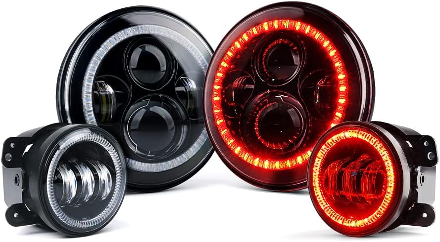 Xprite 7 inch 90W LED Headlights & 4 inch 60W Fog Lights Combo for 2007-2018 Jeep Wrangler JK