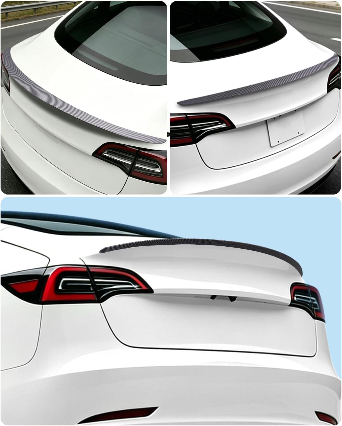 Xprite Rear Spoiler for Tesla Model 3 2017–2023 Matte Carbon Fiber Trunk Lip Wing