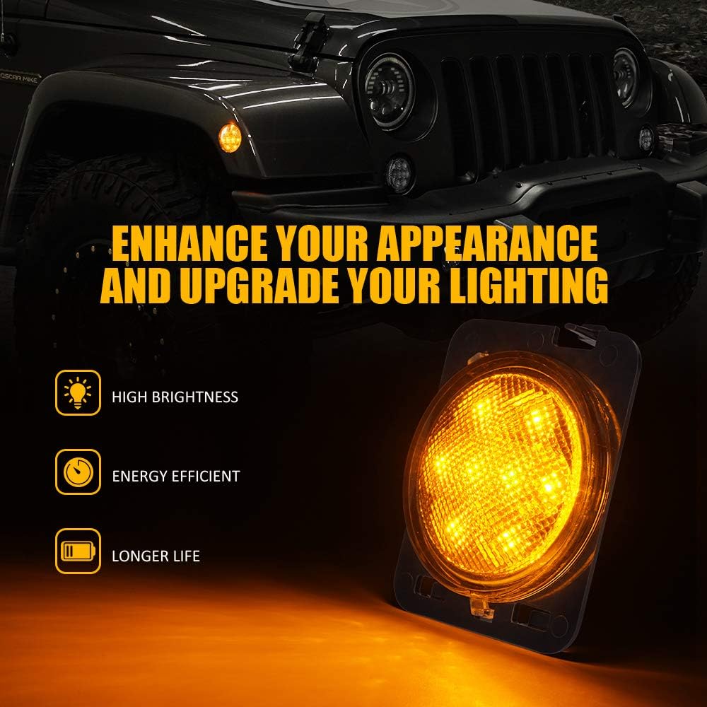 Turn Signal Lights & Front Fender Side Marker Amber Light Assembly Replacement Combo for 2007-2018 Jeep Wrangler JK