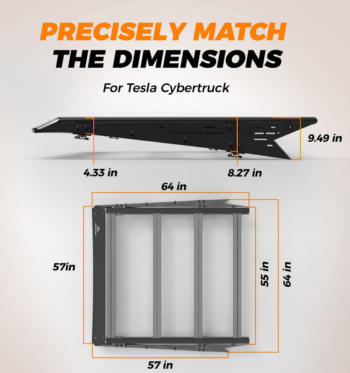Xprite Half-Frame Aluminum Roof Rack for Tesla Cybertruck 2023–2026 with Crossbars & Side Panels