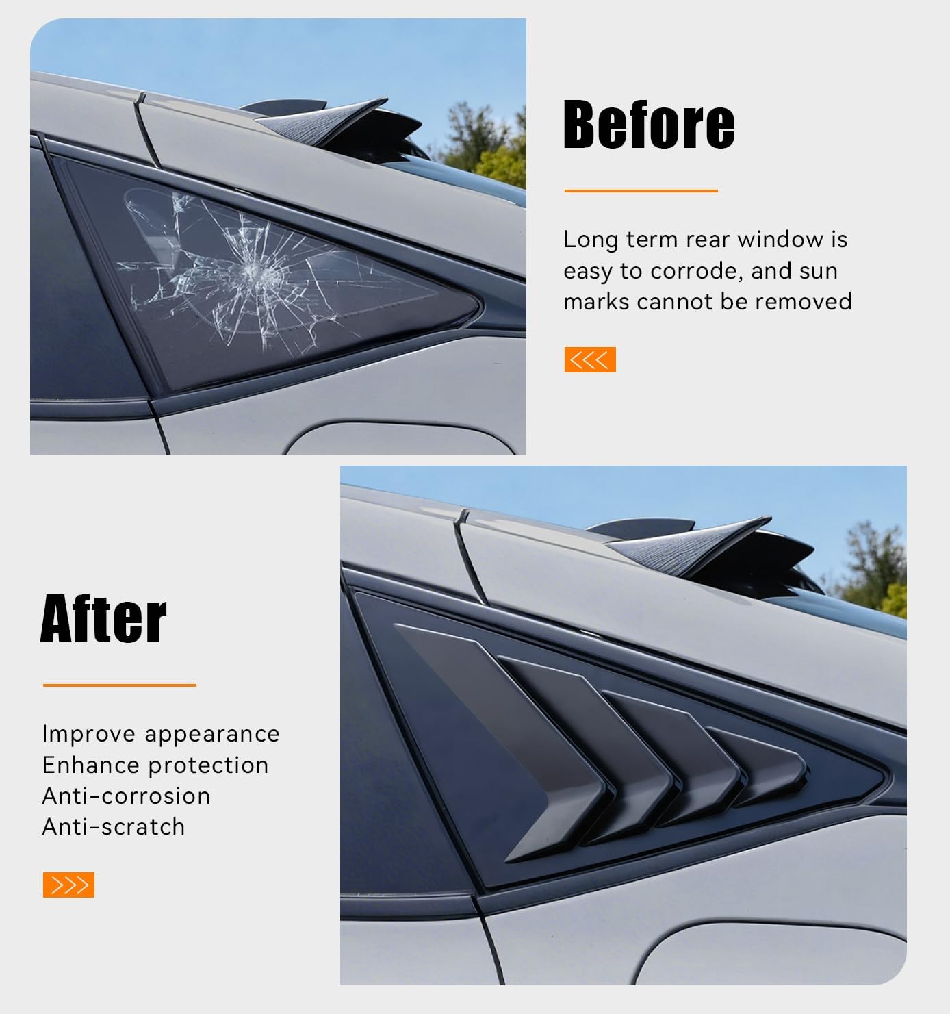 Rear Side Window Louvers for 11th Gen Civic Compatible with Honda Civic 2022-2026