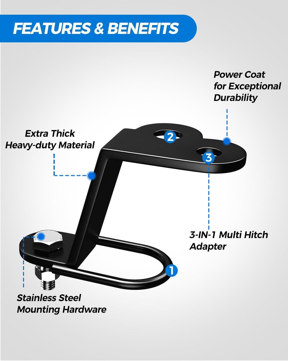 Xprite ATV/UTV 3-Way Hitch Adapter, Steel Hitch Mount with Bolt