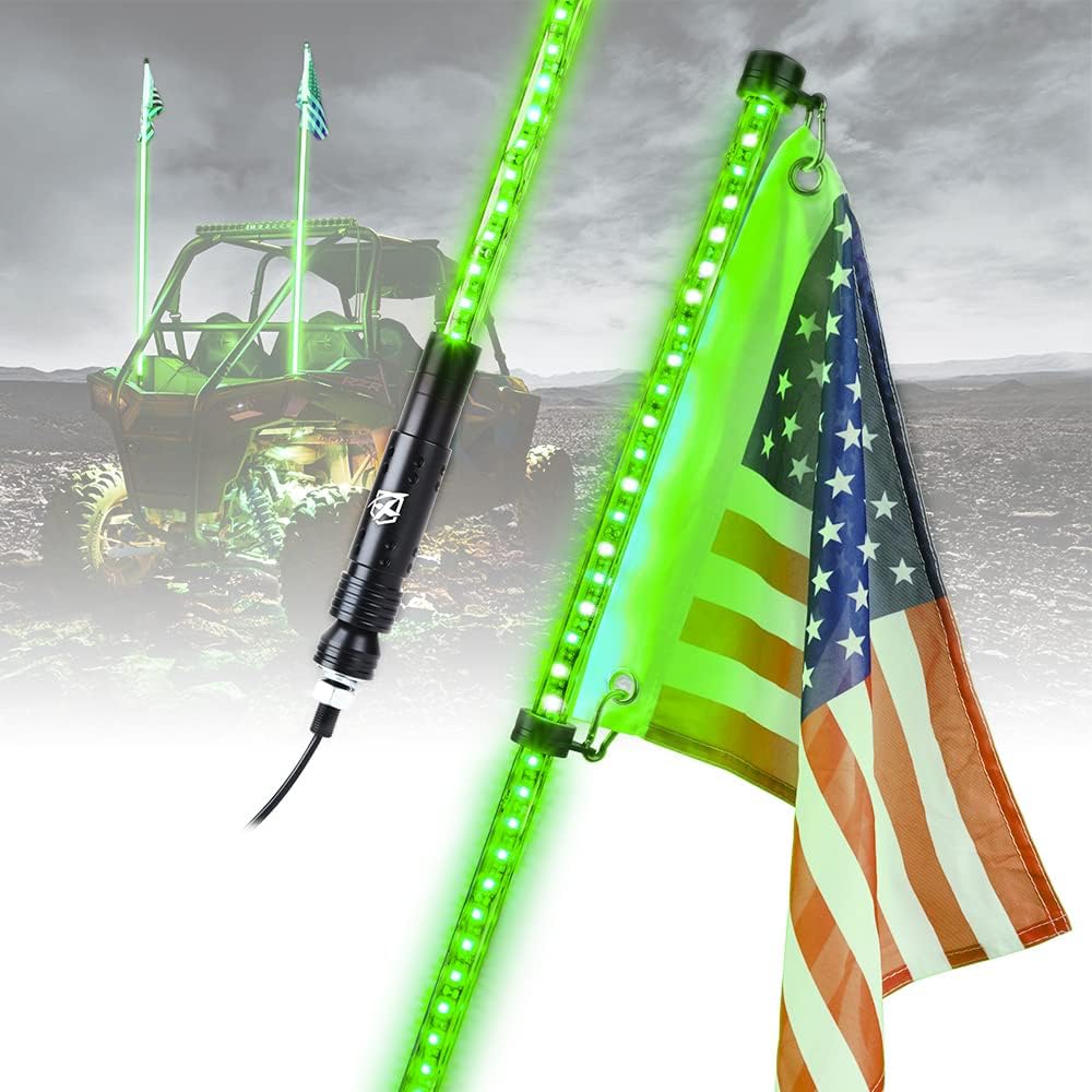 5FT Waterproof Green LED Flexible Whip Lights