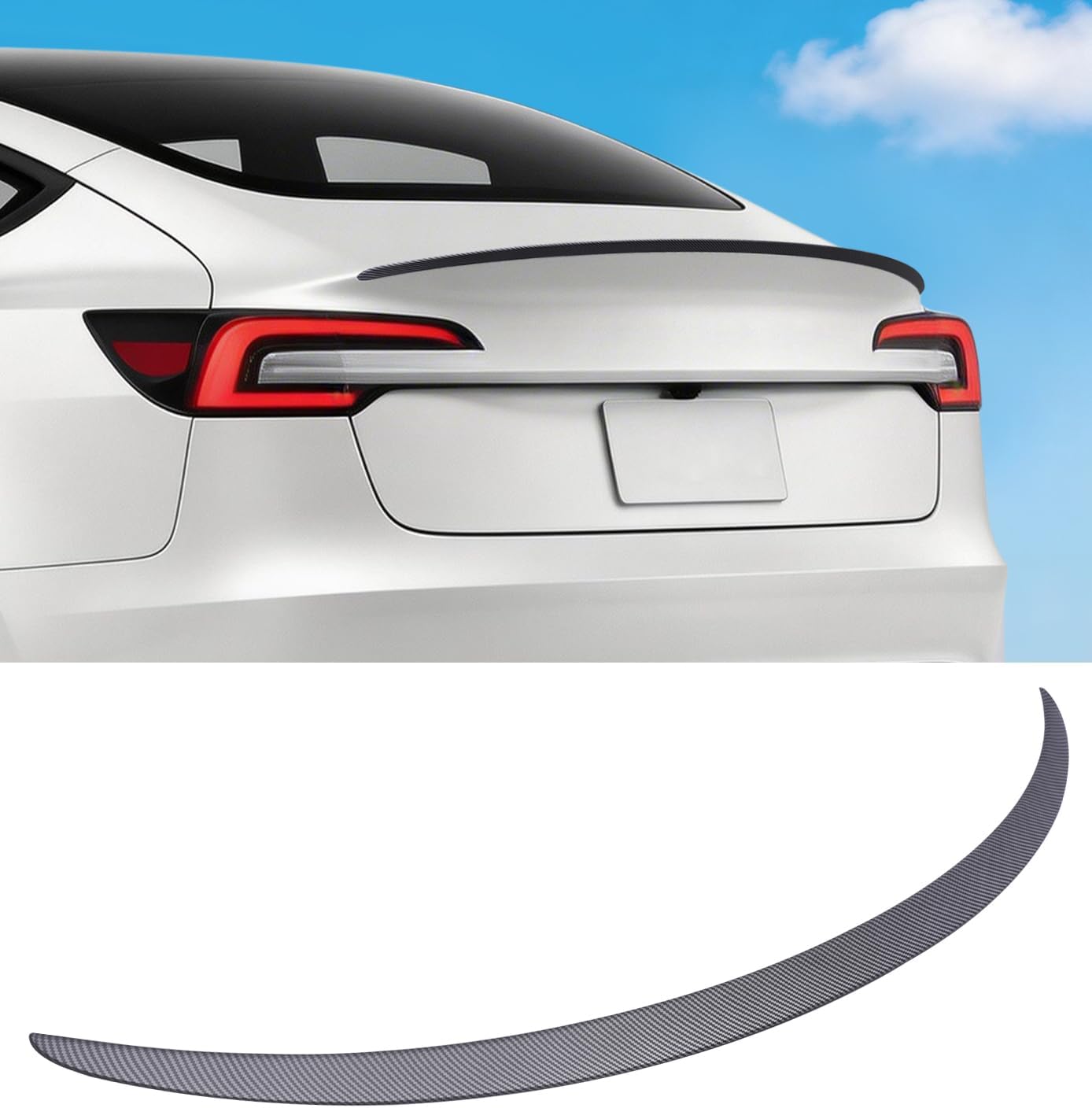 Xprite Matte Carbon Fiber Rear Spoiler, Aerodynamic ABS Trunk Lip Wing for Tesla Model 3 Highland 2024-2026, OEM Fit