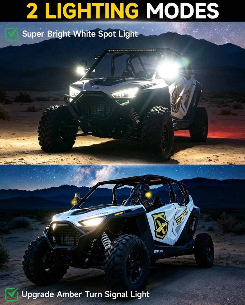 Xprite UTV Side Mirrors with LED Spot Lights & Amber Turn Signal, 2026 New