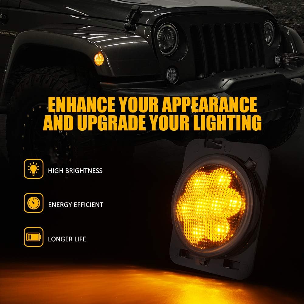 LED Turn Signal Lights and Fender Side Marker Lights for 2007-2018 Jeep Wrangler JK
