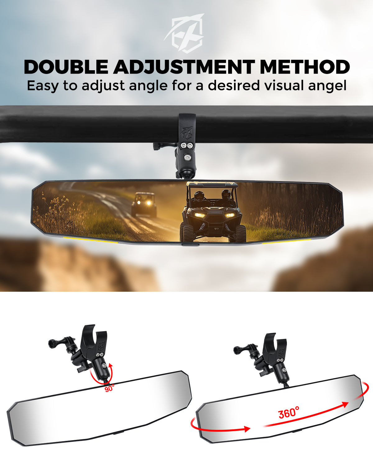 UTV Rear View Mirror with Interior Lights and an Additional GoPro Mount