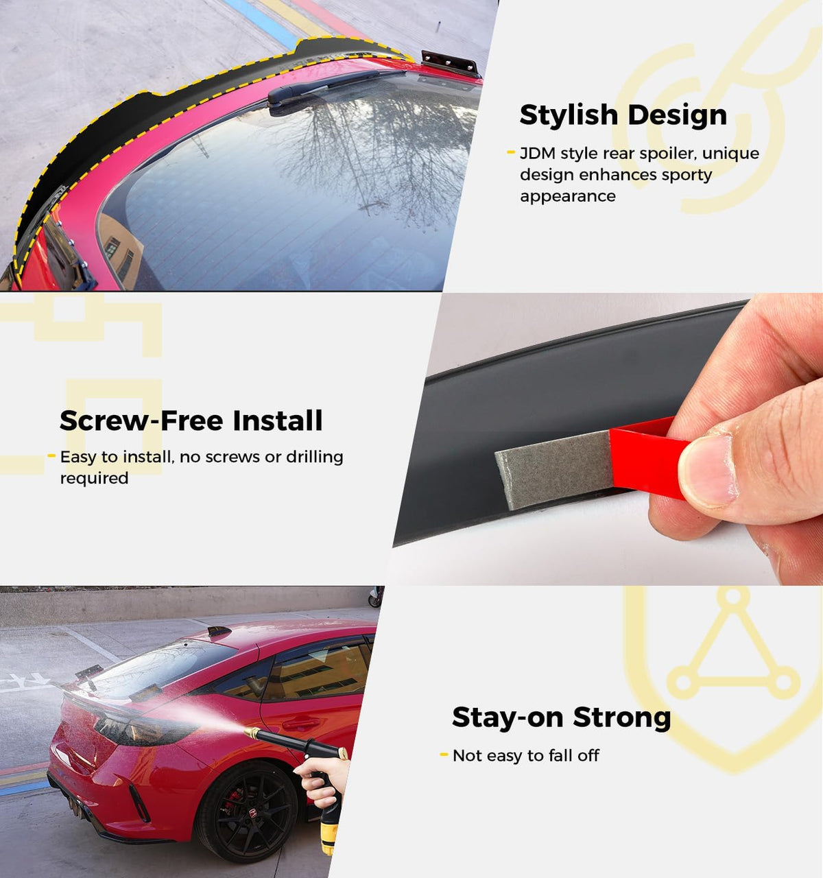 Xprite Sharp Corners Glossy Black Spoiler Compatible with Honda Civic Hatchback 2021-2026 11th Gen