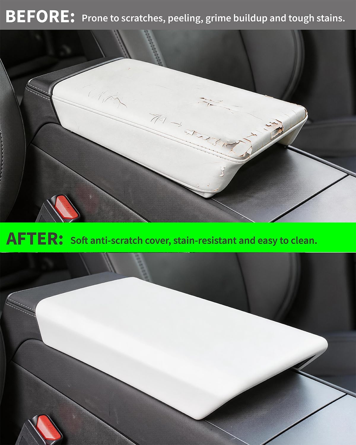 Xprite White TPE Center Console Cover for 2025-2026 Tesla Model Y Juniper & Model 3 Highland | Waterproof Anti-Slip Console Protector