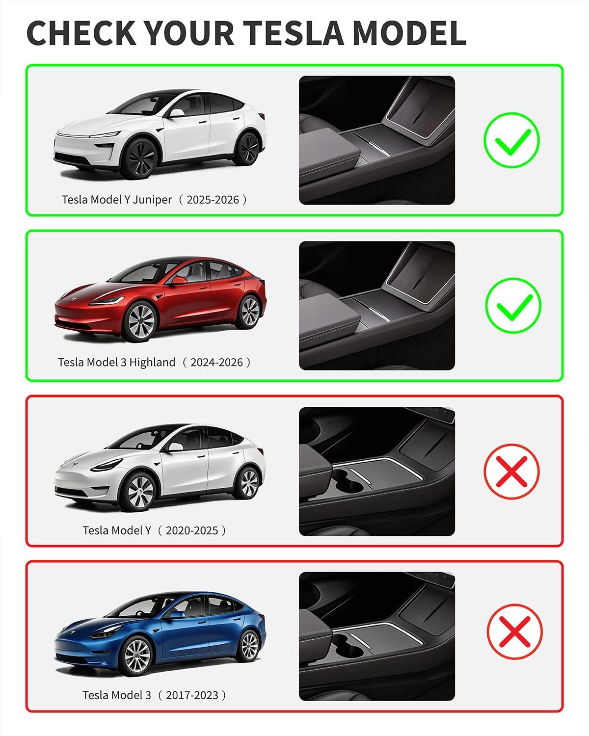 Xprite Black Premium TPE Center Console Cover for Tesla Model Y Juniper & Model 3 Highland | Waterproof Interior Protection